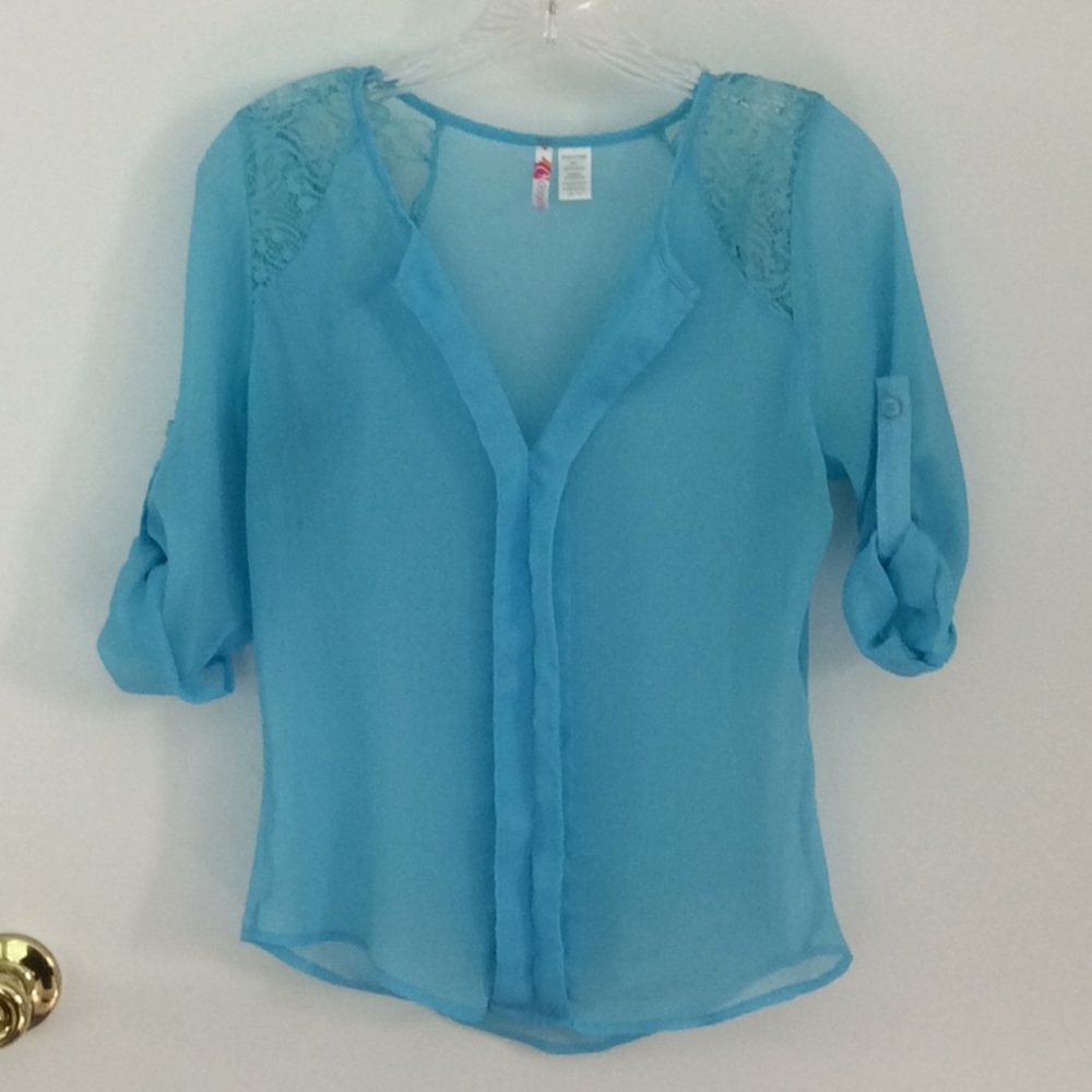 Light blue sheer top with lace